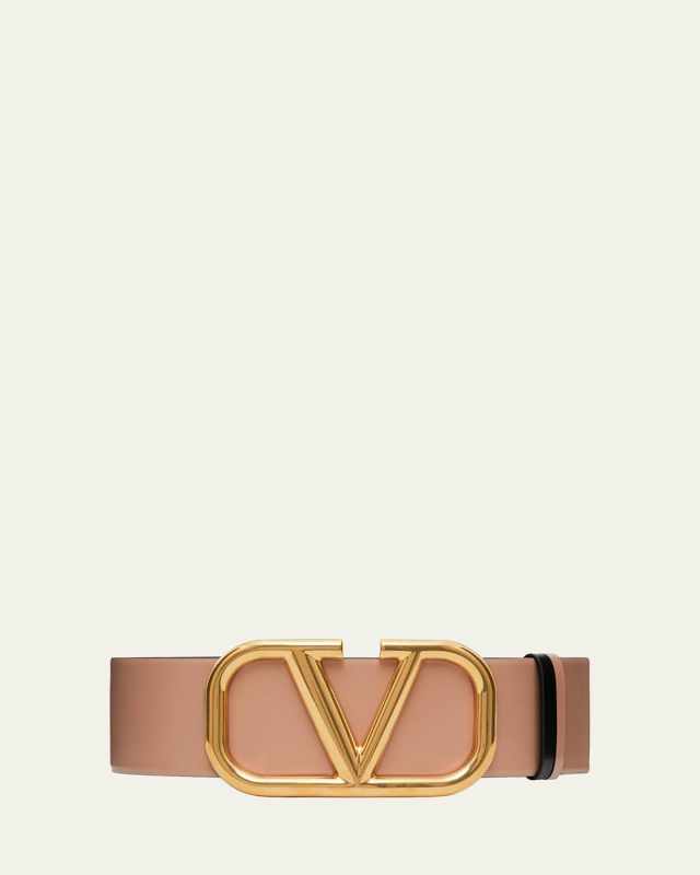 VLogo Wide Box Leather Belt, 7